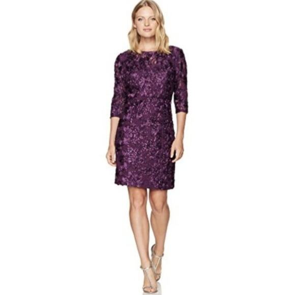 NWT Alex Evenings Rosette Shift Dress in Eggplant Size 6 - Picture 1 of 9